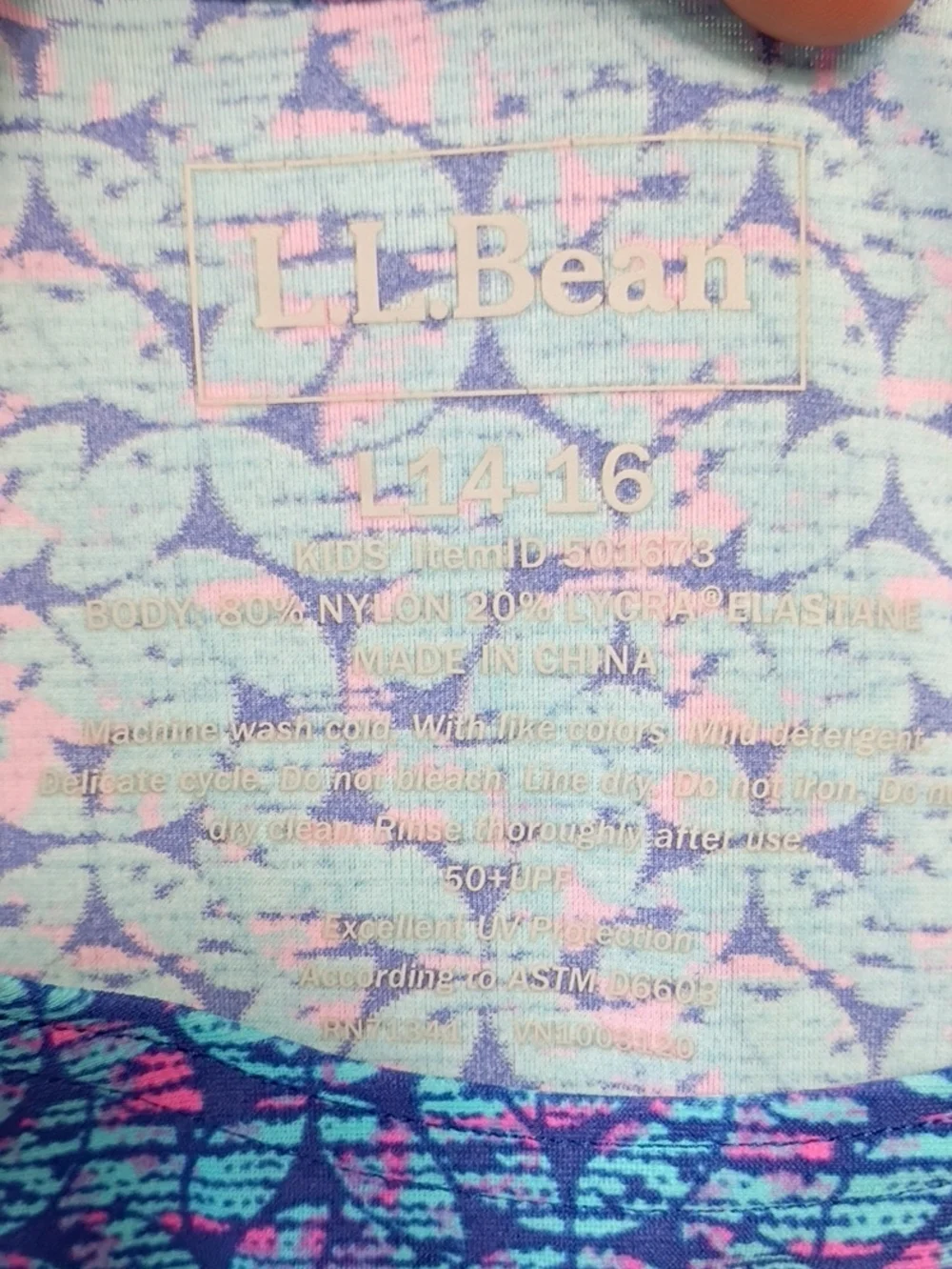 EUC L.L. Bean Blue Floral-Print Long Rashguard Girls Size Large 14/16 Upf 50